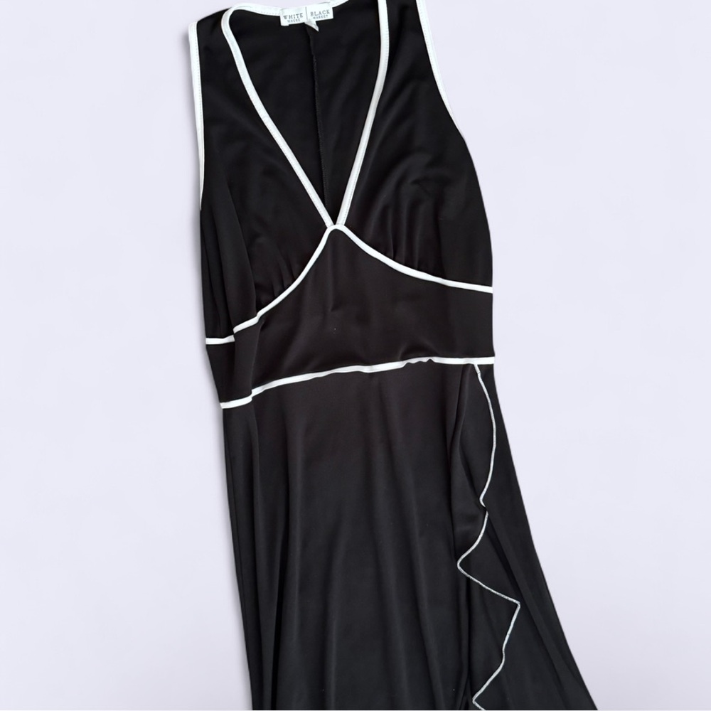 Vintage USA Made White House Black Market Black Midi Dress White Trim